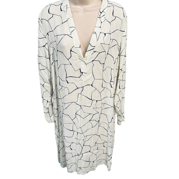 JUST FEMALE Viscose Grid Dress Long Sleeve Medium Women Minimalist neutral tunic - Picture 1 of 9